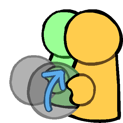 two figures, one emoji-yellow and the other light green each holding a grayed out ball with a blue arrow pointing to the figure holding said ball.